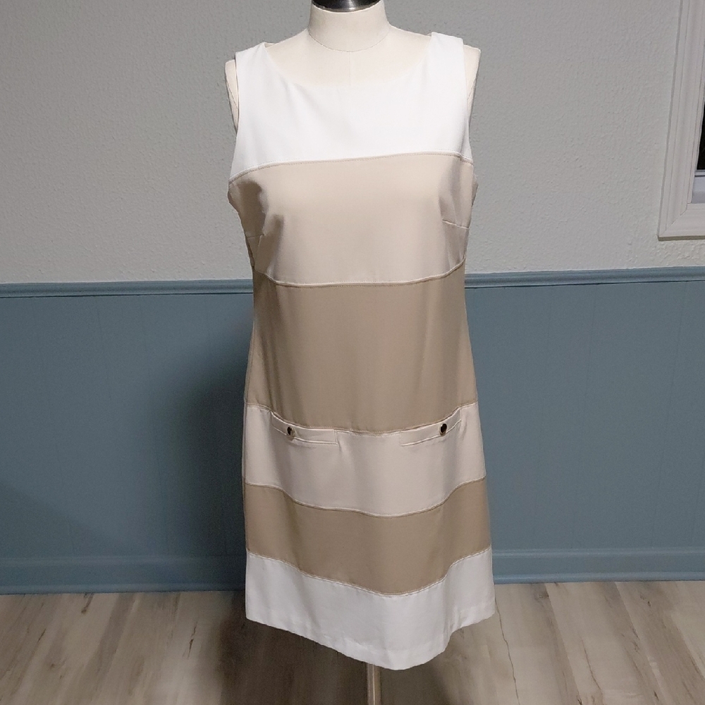 White House Black Market Cream and Tan Midi Dress